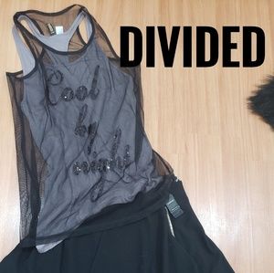 Black taupe razorback top mesh sequins S